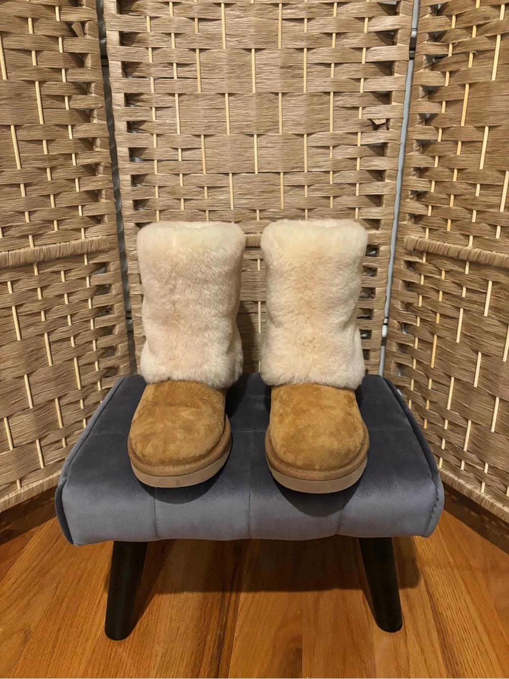 UGG Chestnut and Cream Suede Shearling Booties